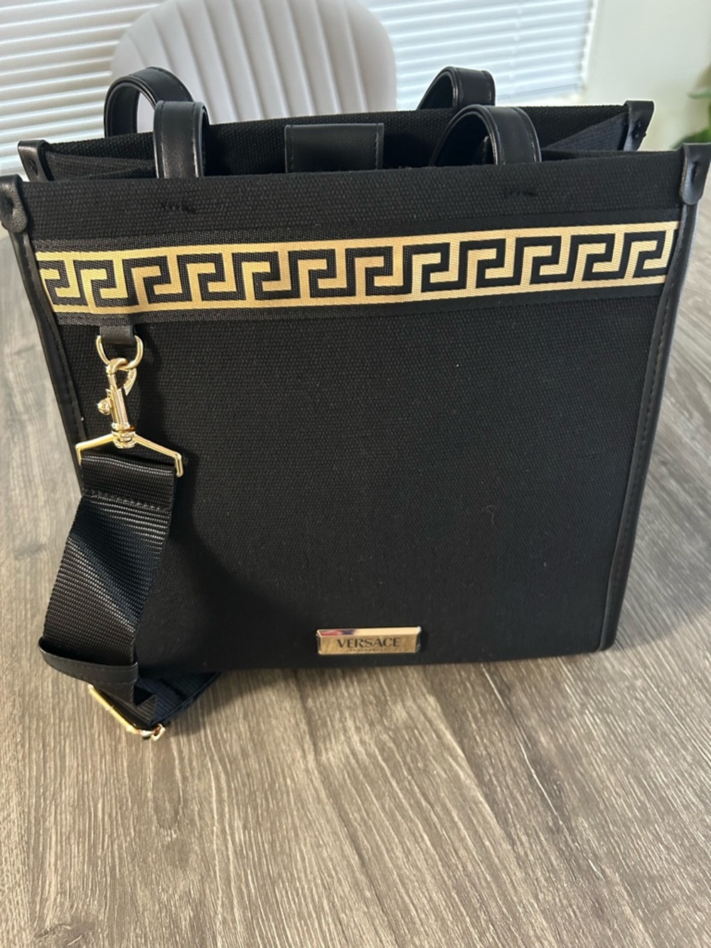 Versace Fragrances Canvas Bag Black Gold Travel Purse Handbag Shoulder Tote. NEW